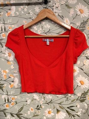 Urban Outfitters Bright Red Ribbed Scoop Crop Top